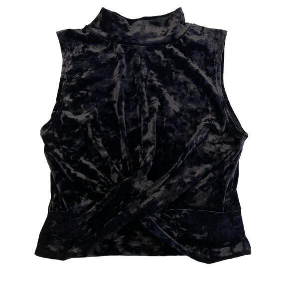 Aqua Black Crushed Velvet Twist Front Crop Top Medium - Picture 1 of 9